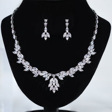Swarovski Crystal Gleaming Leaflet Bridal Ensemble Diamond/Crystal Necklace, Bridal Necklace Set, Bridal Jewelry, Statement Necklace